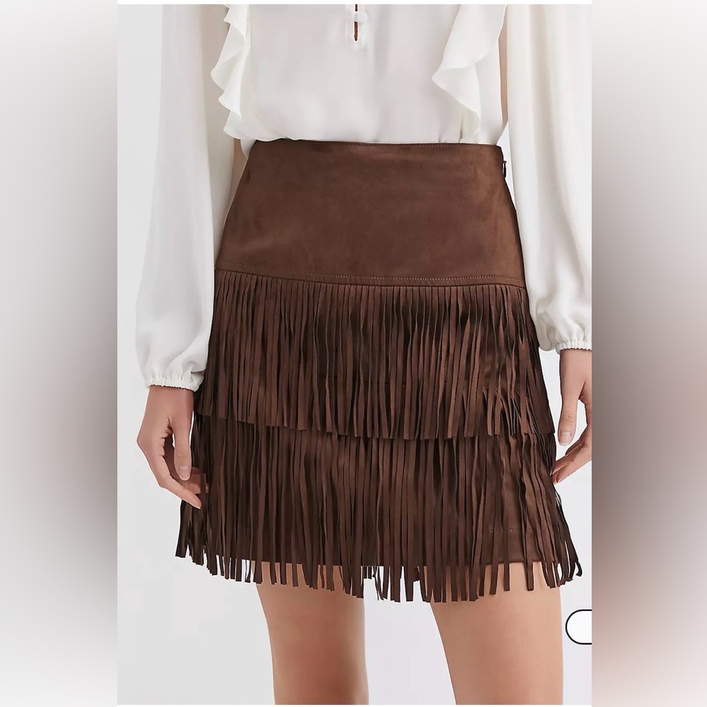 NWT LOFT Espresso Faux Suede Fringe Mini Skirt size 2